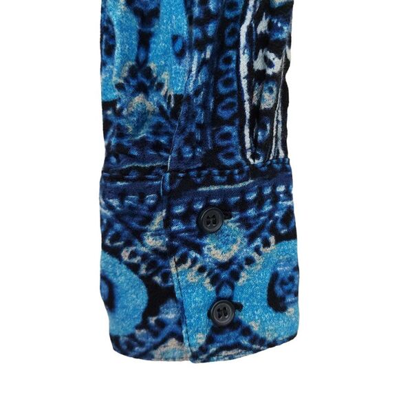 Free People Crop Top Womens XS Blue V-Neck Long Sleeve Paisley Waist Smocked - Picture 11 of 13